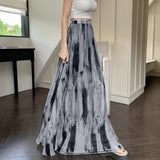 Vintage Tie-Dye Dress Women's Spring And Summer Holiday Wind High Waist Thin A Skirt Hanging Long Skirt Small Big Swing Skirt