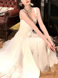 White Suspension Dress Woman's New Net Canopy Fairy Advanced Sense Certificate Long Dress Thin Dress