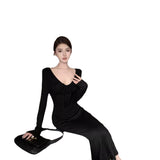 Spring And Autumn Lotus Edge Strapped Bottom Dress 2026 New Knitted But Hip Dress Women's Pink Dress
