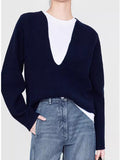 Big V-Neck Sweater Women's 100 Wool Knit 2025 New Autumn And Winter Thick Loose Short Bottom Sweater Lazy