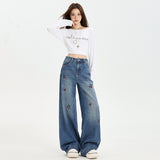 Early Spring New Embroidery Light Luxury Fashion High-Rise Thin Cherry Embroidery Hot-Legged Jeans Women's Trousers