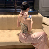2025 Premium New Pocketed Hip Half Skirt Two-Piece Set Of Thin Body Broken Flower Sling Suit