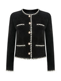 Jennie The Same Hand Nail Lace Collar / Strip Velvet Chain Coat Autumn Coat Black