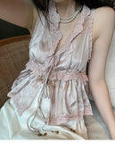 Flower Lace White Dingyle Girl Sweet V-Tie Strapped Vest Girl