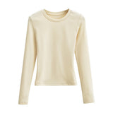 Kardashian Retro Pure Lustful Round-Neck Long-Sleeved T-Shirt Girl Autumn Body Wearing A Solid Color Heart Machine Chest Bottom Shirt
