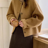Round Collar Short Double-Sided Wool Coat Woman 2025 Winter Korean Version Of Loose Temperament Small Fragrant Hair Coat Korean