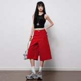 Large Red High-Waisted Straight-Legged Jeans Women 2026 Spring And Summer New Loose Leisure Thin Seven-Point Pants