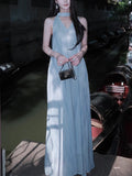 High-End Holiday Tulle Hanging Neck Sling Dress Women Summer Vest Long Skirt