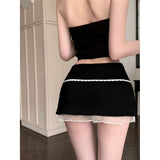 2025 New Sweet Sister Pure Sexy Lace Splicing Bow Double Anti-Walking A-Word Bag Hip Short Skirt Girl Spring