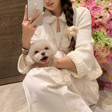 Milky Shuvry Three-Dimensional Hand-Woven Knitted Set Doll-Collar Coat + Curvity Skirt