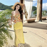 Yellow Out-To-Shoulder Short-Term Waist-To-Corset Blouse Half-Dressed Two Sets Of Summer Hot Girls Giant Good-Looking Suit