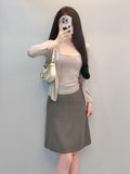 Autumn Smart Style Set Knitted Long Sleeve Open Shirt Two Sets Of Solid Color Sling Sweater Wool Knitted Skirt