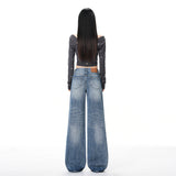 Vintage | Waterwash Crease Process | Loose-Fitting Wide-Legged Jeans Women Retro Blue Trousers