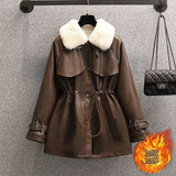 Large-Size Lady Wears 2025 New Fat Sister Fashion Temperament Lumbar Fur Locomotive Plus Velvet Coat