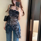 Design Irregular Tie-Dye Vest Summer New Retro Niche Mesh Yarn Blade Sling Corset Woman