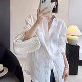 High-Grade Linen Sunscreen Long-Sleeved Shirt Slack Feeling Set-Up Shirt Thin Loose Cotton Blue Shirt