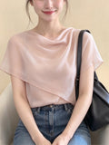 French Pink Collar Shawl Short-Sleeved Shirt Women 2026 Summer New Design Feel A Huge Look Temperament Blouse