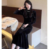 2025 Autumn And Winter New Bottom French Temperament High-End Display Body Black Korean Velvet Dress Dress Woman