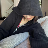 Waffle Knitted Blouse Female Full Zipper Hoodie Languized Retro Casual Outer Coat