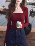 French Design Sense Niche Red Clothes Early Autumn Slimming With Long-Sleeved T-Shirts