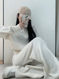 Waffle Knitted Trousers Spring And Autumn New Loose Leisure Lazy Elastic Tight Waist Broad Leg Trousers
