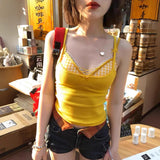 862 # Human Cotton Dopamine Color Lattice Cross Corset Sling Vest Pure Hot Girl Fake Two Small Top Lady