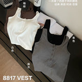 8817 # Autumn Threaded Cotton Babes Button Design Baimei Sling Belt Vest With Chest Pads To Wear The Bottom