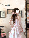 Beauty Dress / French Romantic Fairy Qi Hanging Neck Irregular Holiday Pink Floral Atmosphere Long Skirt Summer