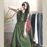 Matcha Green Retro Style Sleeveless Shirt Dress Summer Relaxation Feel Literary And Artistic Atmosphere Simple Casual Comfortable Dress