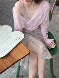 Soft Sister Summer Soft Yarn Cross-Banded Short Knitted Shirt / Hollow Open Shirt Loose Type