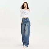 Early Spring New Embroidery Light Luxury Fashion High-Rise Thin Cherry Embroidery Hot-Legged Jeans Women's Trousers