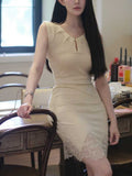 [Elegance Time] Silk Wool Water-Soluble Lace Denim Dress Sleeveless Bag Hips