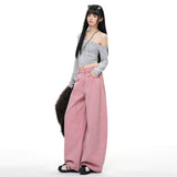Street Hottie Broad Leg Trousers Design High Street Hanging Jeans Women Trousers Plus Pink Trousers