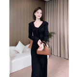 2025 Early Autumn New French Shawl Dress Fashion Thin Waist Design Temperament Long Dress Woman