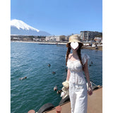 Imitation Of The Silk Fabric + Draw Rope Lace Practice A White Lace Lace Shoulder-To-Shoulder Shirt Women's Short Sleeves