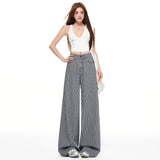 & Vintage | Striped Fabric | Loose Straight-Legged Jeans Women Striped Blue Trousers
