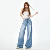 2026 New Hottie Crease To Make Old Water Wash Jeans Drag Floor Thin Loose Straight Broad Leg Pants