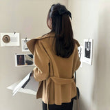 Korean Chic Autumn And Winter Retro Temperament Simple High-End Feeling Big Collar Strapped Haired Coat 2 Colors