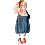 5776 Spring New Design Commuting Commuting Zipper Denim Tat-Bow Half-Dress Skirt Dress Girl Retro Blue