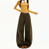 Vintage High-End Folded Scimits-On High-Rise Jeans Women 2025 New Loose Broad Leggings