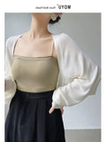French Small Shoulder Ice Silk Knitted Sun-Wearing Women Thin Shawl Sweater With Sling Skirt Outer Hoodie Top