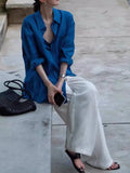 High-Grade Linen Sunscreen Long-Sleeved Shirt Slack Feeling Set-Up Shirt Thin Loose Cotton Blue Shirt