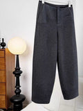 2025 Winter High Quality Dark Gray No Waist Buckle Thin Crotch Hairy Trousers Femininity Machetes