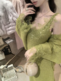 Toronto's Autumn V-Neck Wool Knitted Dress Lazy Sweater Suit Women's Dress