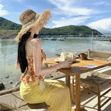 Yellow Out-To-Shoulder Short-Term Waist-To-Corset Blouse Half-Dressed Two Sets Of Summer Hot Girls Giant Good-Looking Suit