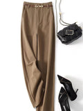 With Belt Temperament Commuting Skin New High-Waisted Broad Leg Pants Women Lazy Straight Trousers Hair, Casual Trousers