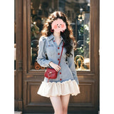 Spring Dopamine Dress 2025 Super Fire Wear Micro Fat Thin Fake Two Splicing Thousand Gold Style Denim Skirt