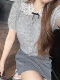 Miu Short-Sleeved Knitted Jersey Women's Spring Thin Cardigan Coat Short