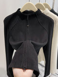 The New Half-High Collared Velvet In The Bottom Shirt Women's Autumn Double Zipper Open Shirt Jacket Slim Thin Tat