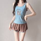 2026 New Sling Vest Shorts Two-Piece Set Of Stylish Swimsuit Women Conservative With Chest Cushion Split Flat Angle Swimsuit